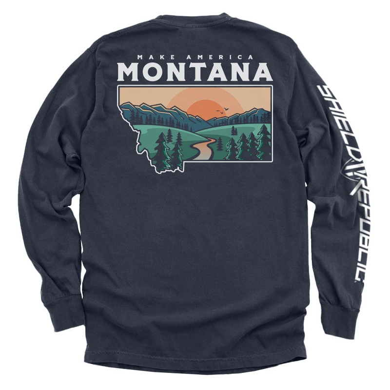 Make America Montana|Comfort Colors Long Sleeve|Tee|Comfort Colors Pocket Tee|Hoodie|True Navy|Black|Ivory|Sport Grey|Navy|Tan|White|Blue Jean|Crimson|Grey|Sand