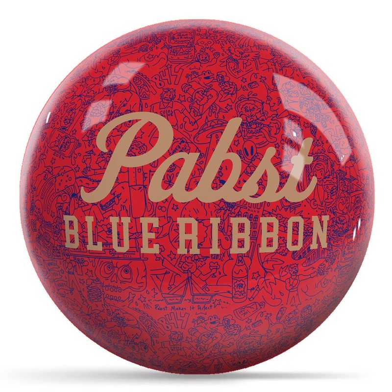 All Things Pabst Bowling Ball – Red with Blue/Gold Logo