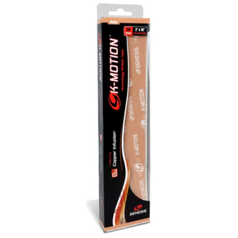 Genesis K-Motion Tape – 20 Pre-Cut Strips Beige