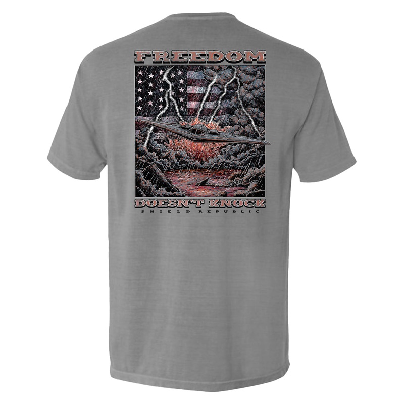 Freedom Doesn’t Knock|Comfort Colors Pocket Tee|Tee|Comfort Colors Long Sleeve|Hoodie|Grey|Blue Jean|Crimson|Light Green|Military Green|Army