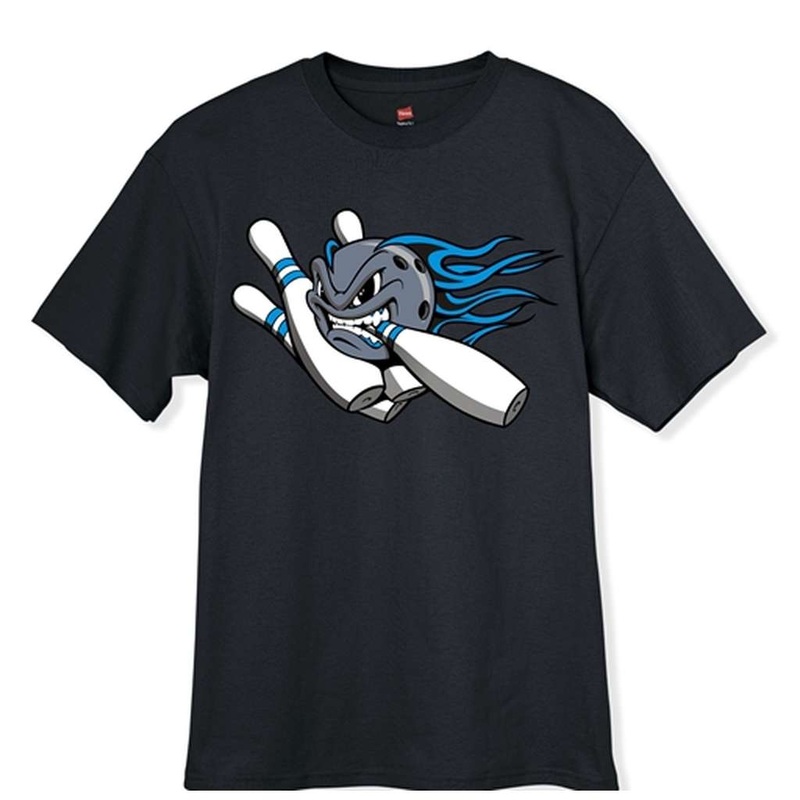 Blue Flame Ball and Pins Bowling T-Shirt – Black