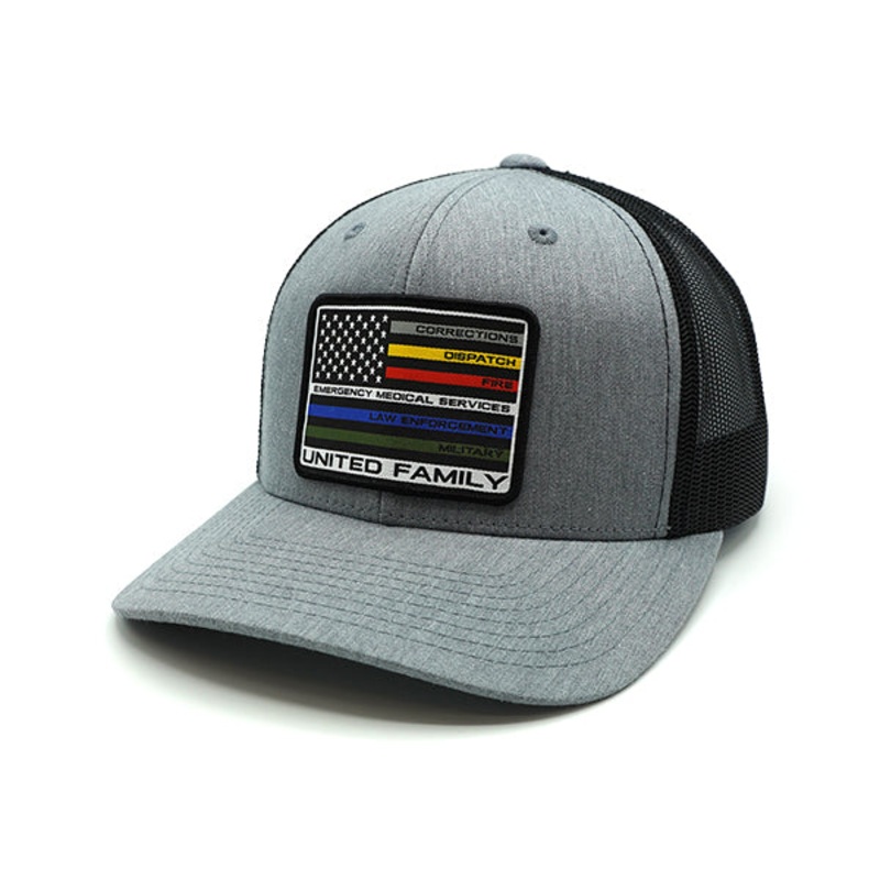 United Family Woven Patch Hat|Curved Bill Snapback|Heather And Black|Heather And White|Charcoal And White