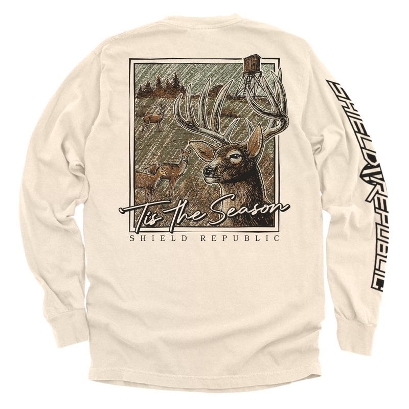 Tis the Season Deer|Comfort Colors Long Sleeve|Tee|Comfort Colors Pocket Tee|Ivory|True Navy|Black|Light Green|White|Crimson|Bay|Blue Jean|Grey
