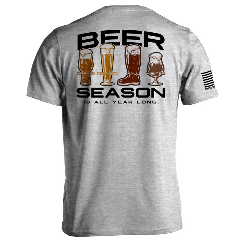 Beer Season is All Year Long|Tee|Sport Grey|Tan|White|Black|Navy|Ox Blood