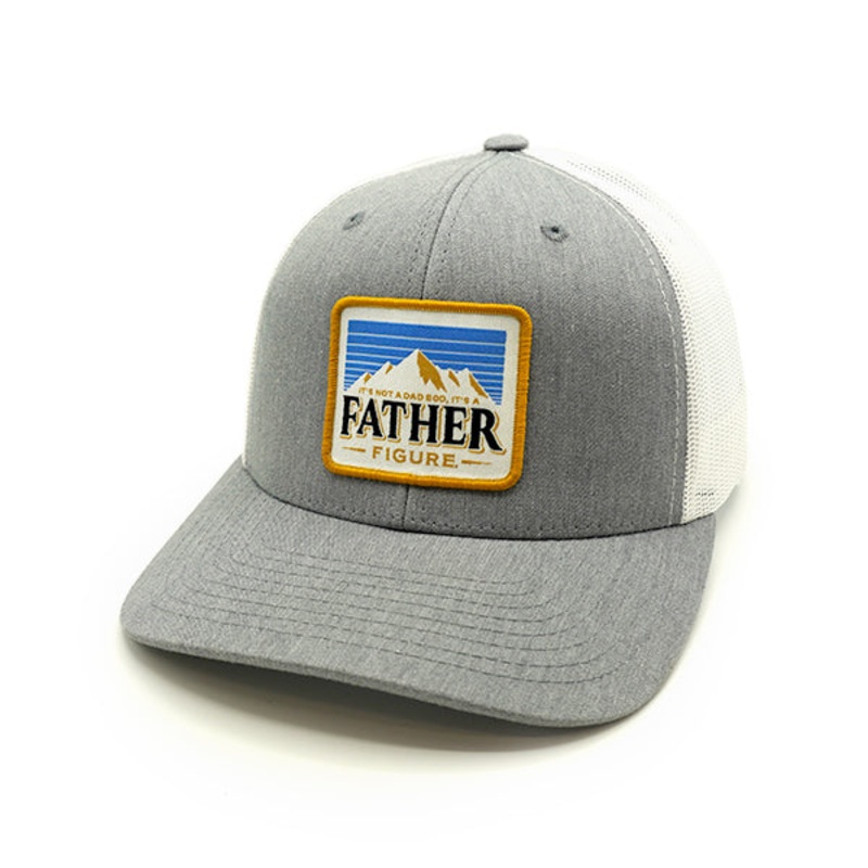 Father Figure Woven Patch Hat|Curved Bill Snapback|Heather And White|Columbia Blue And White|Royal And White|Brown And Khaki