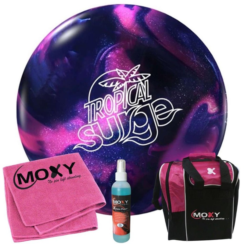 Storm Tropical Surge Pink/Purple Bowling Ball | Moxy Strike Pink Bowling Bag | Moxy Pink Micro Fiber Towel | Moxy Xtreme Power Cleaner Package