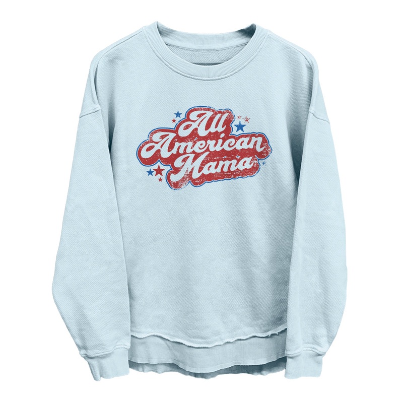 All American Mama (Front)|Coastal Terry Poncho|Tee|Comfort Colors Tee|Sweatshirt|Nantucket Breeze|White|Tapioca|Light Blue|Ivory