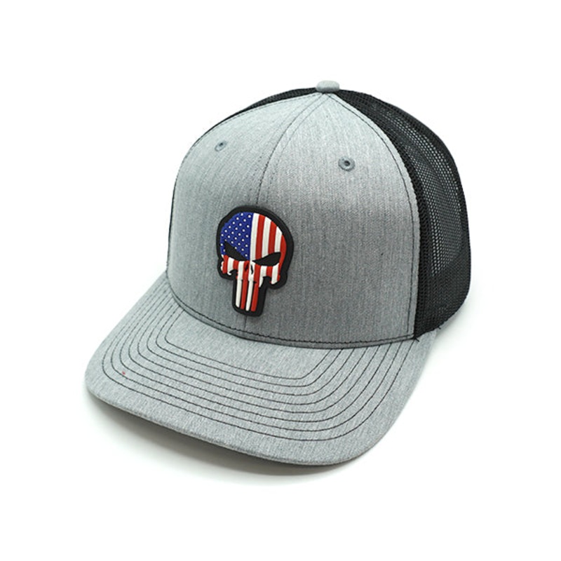 USA Punisher PVC Patch Hat|Curved Bill Snapback|Heather And Black