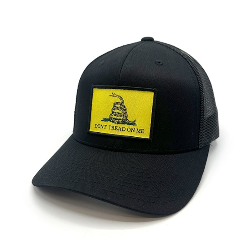Gadsden Flag Woven Patch Hat|Curved Bill Snapback|Black|Charcoal And Black