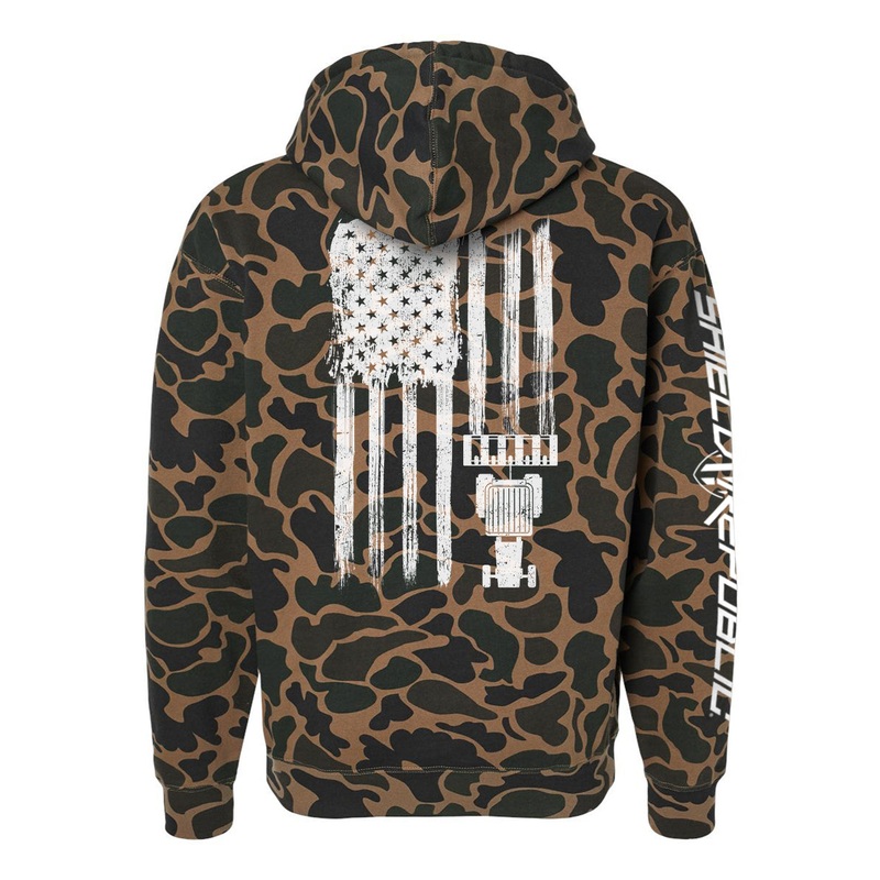 Tractor Flag|Hoodie|Tee|Duck Camo|Tan|Sport Grey|Military Green|White