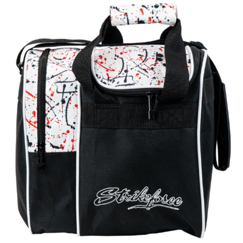 KR Strikeforce Rook Single Tote White/Black/Red Splash Bowling Bags