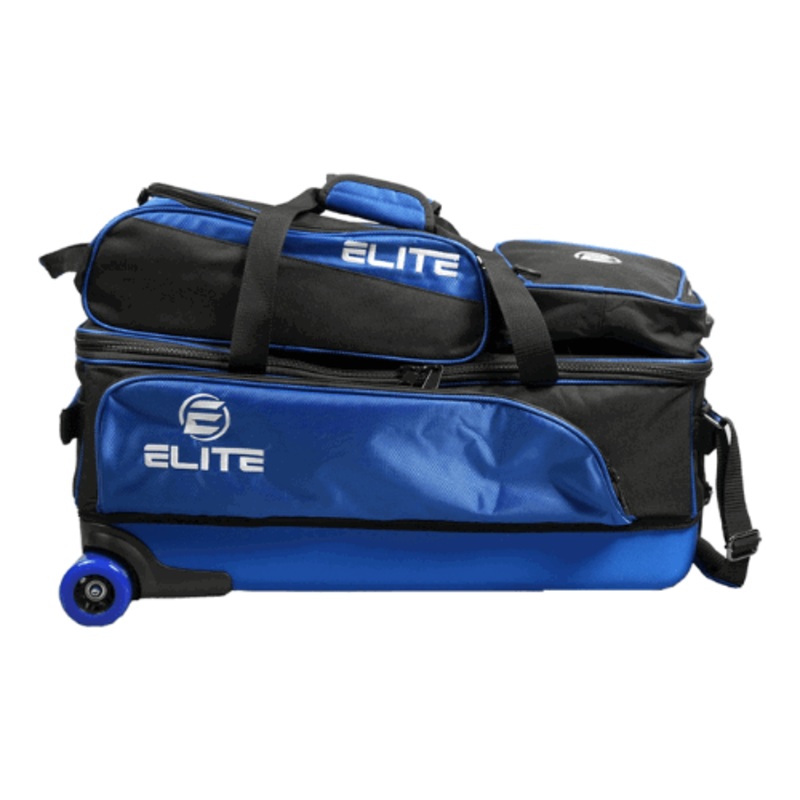 ELITE 3 Ball Slim Triple Tote with Shoe Bag and Access Pouch – Black/Royal Bowling Bag