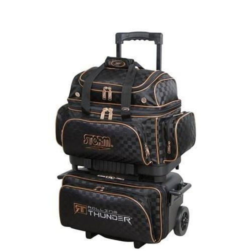Storm Rolling Thunder 4 Ball Roller Checkered Black Gold Bowling Bag