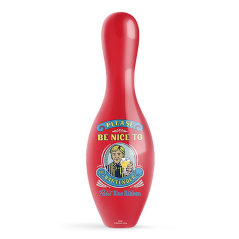 OTBB Pabst Blue Ribbon Please Be Nice To The Bartender! Bowling Pin