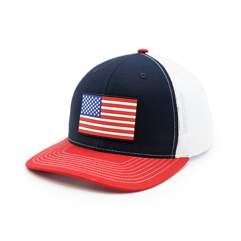 USA Flag PVC Patch Hat|Curved Bill Snapback|Navy, White And Red|Charcoal And White|Heather Stars And Stripes