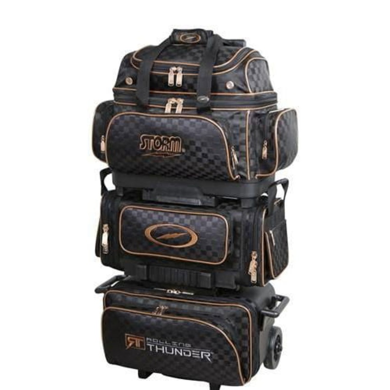 Storm Rolling Thunder 6 Ball Roller Checkered Black Gold Bowling Bag