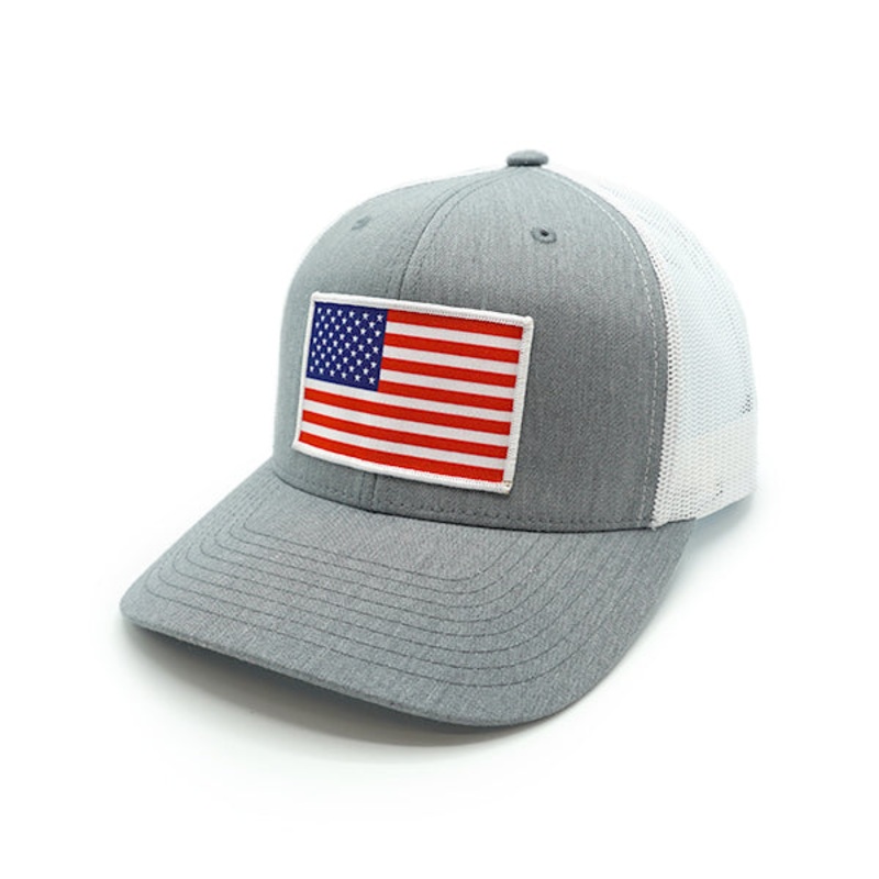 USA Flag Woven Patch Hat|Curved Bill Snapback|Heather And White|Navy And White And Red
